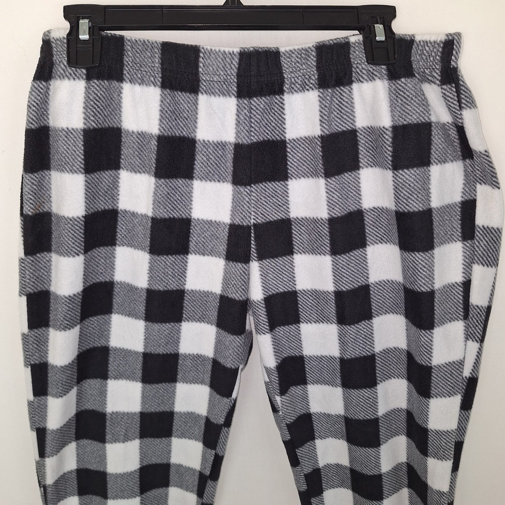 Buffalo Plaid Fleece Pajama Pants Black White Red Cuffs Size M Lumberjack - Picture 7 of 10